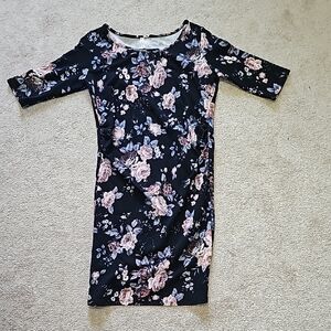 Maternity Pink Blush Navy Floral Dress Size Small